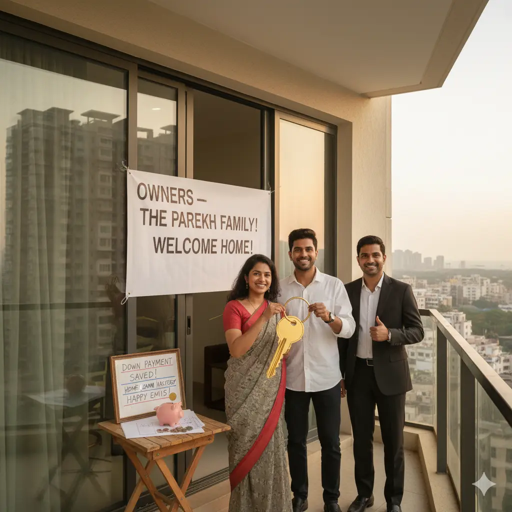 Placeholder image of a young couple celebrating home ownership